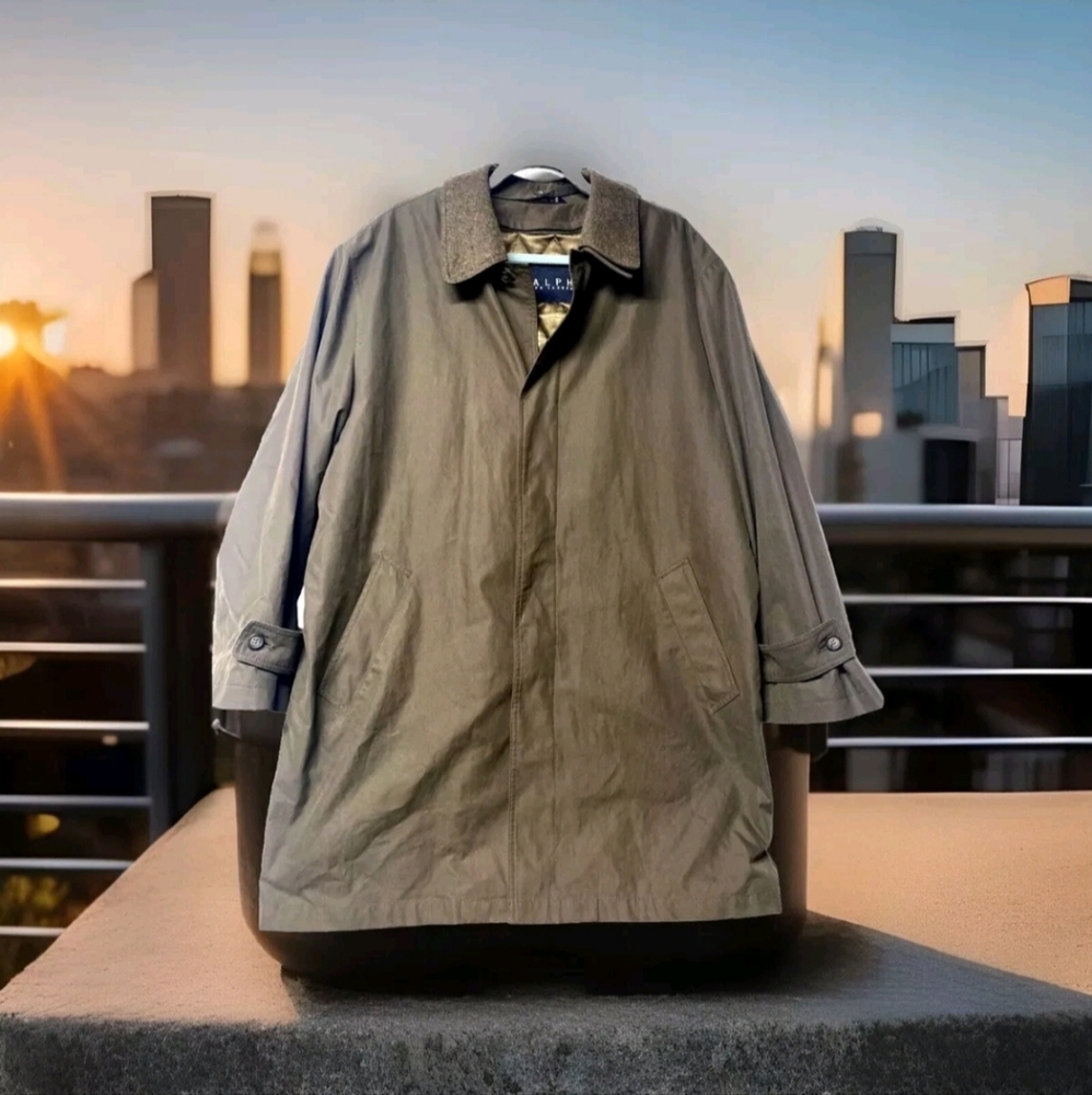 Ralph Lauren Mens Olive Green Trench Coat Size 42 Water Repellent Cotton…